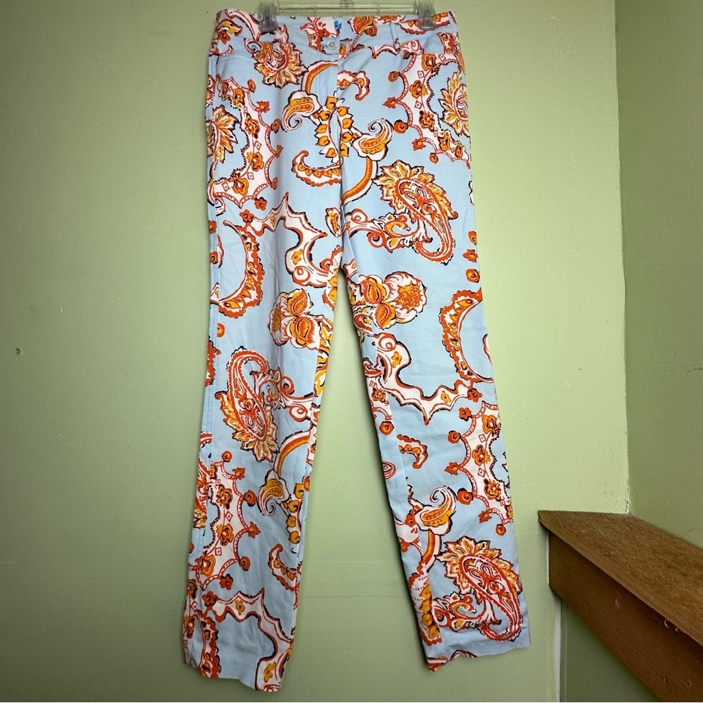 J. McLaughlin Pants Women's Orange And Blue Paisley Print Modal Spandex Size 10